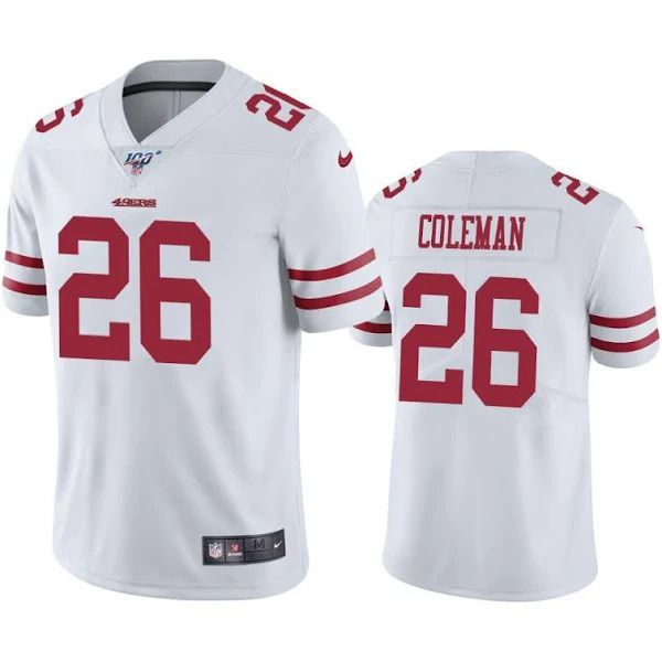Men San Francisco 49ers #26 Tevin Coleman Nike White 100th Limited NFL Jersey->san francisco 49ers->NFL Jersey